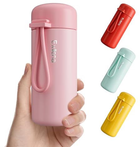 Exllena Trinkflasche klein 200ml – Mini-Thermosflasche mit Silikon-Griff, 100% Auslaufsicher, kleine Trinkflasche edelstahl für Milch, Kaffee...– Perfekt für Handtasche und unterwegs(Rosa)