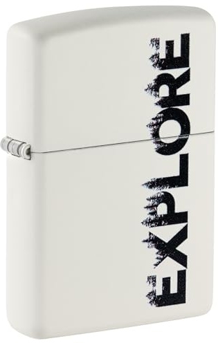 Zippo Sturmfeuerzeug - Explore with Trees Design - Weiß, Matt - Nachfüllbar - Wiederverwendbar - Windfestes Design - Geschenkbox - Made in USA