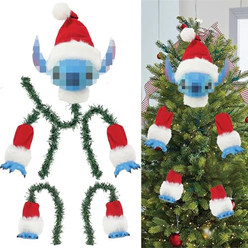 Grinch Dekor für Weihnachtsbaum,lustiger Weihnachtsbaumschmuck,Weihnachten Grinch Körper Ornament,Grinchs Elfenkopf/Arm/Bein für Weihnachtsbaumstola Elf gefülltes Bein Stecken Baumspitze Ornamente