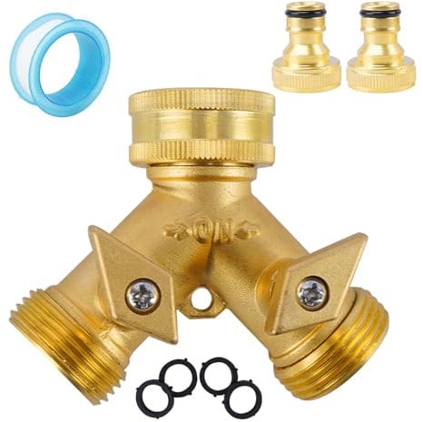 Minnhua G 3/4 Adaptador Grifo Manguera, Conector Manguera con 2 Adaptadores, Regulador de Flujo de Agua con 4 Arandelas, Divisor Manguera Jardín 2 Vías para Uso en el Hogar y el Jardín