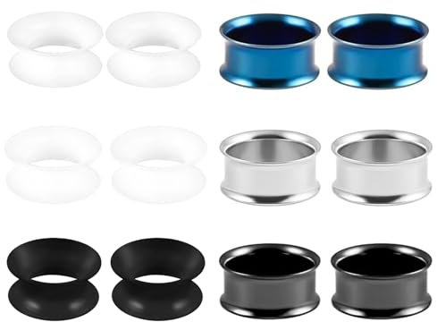 JENCVNL 6 Paar Ohr Tunnel Plug, Edelstahl Flesh Ohr Tunnel Plug Piercing Extra Weich Silikon Ohr Flesh Tunnel Double Flared Plug Expander Ohrpiercing Schmuck 3-20mm für Männer Frauen (14mm)