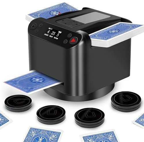 Aoikoy 2-in-1 Automatischer Kartenmischer und Händler-Maschine, 360° drehbar, 2 Decks, automatisches elektrisches Spielkarten-Shuffle, für UNO, Rommé, Blackjack, wiederaufladbar und leise (schwarz)