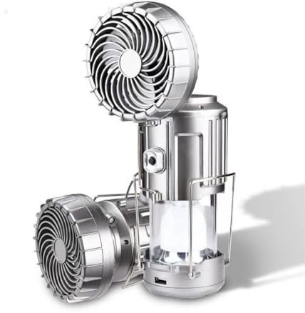 Gorger Portable USB Fan with Solar Charger, Multi-Function Camping Light, Stretchable Outdoor Emergency Lantern, Rechargeable Desk Lamp for Tent, Hiking, Home (1pcs)