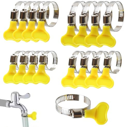 Jubilee Clips 16 Pcs 4 Size Hose Clips Set with Handle Adjustable Stainless Steel 10mm-44mm Range Garden Hose Clamp Tightening Pipe Clips Hose Clamps with Plastics Handle for Flexible Hose Tube