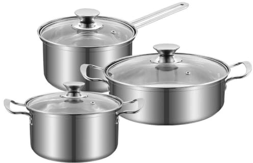 Redilux Stainless Steel Saucepan Set with Lids, 3-Piece Cookware Set with Tempered Glass Cover, Induction & Gas Compatible, Durable, Easy to Clean Kitchen Pots