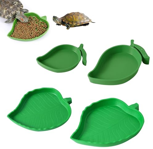 Shwdsy Abreuvoir Tortue Terrestre, 4 Pièces Accessoire Tortue Terrestre, PP Vert Abreuvoir Tortue, Feuilles et Mangues Bassin pour Tortue, pour Nourrir Les Lézards, Tortues et Geckos