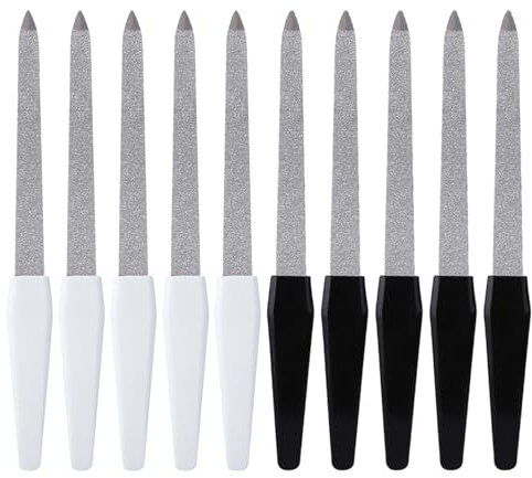 SYEYCW 10 Piezas Limas de Uñas de Metal, Limas de Uña con Mango Antideslizante Profesionales, Lima de Uñas de Doble Cara de Acero Inoxidable, Manicura para Salón y Hogar, Negro, Blanco