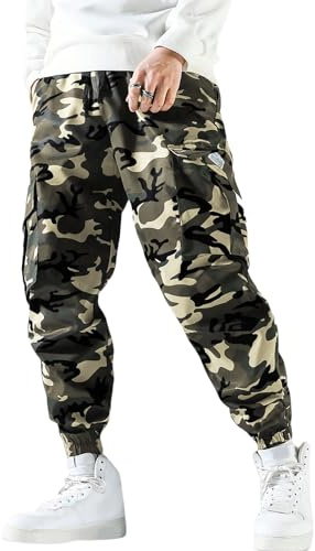 PADOLA Pantalon Camouflage Homme Taille Elastique Pantalons de Travail avec Multipoches Cargo Pantalon Militaire Décontracté Slim Fit Pantalons de Jogging Pantalon Tactique