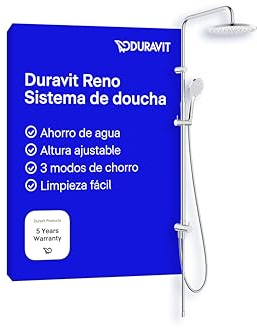 Duravit Reno Duschsystem, wassersparende Regendusche Ø 25 cm mit Umsteller, Duschset ohne Armatur, Handbrause mit Schlauch und 3 Strahlarten, ideal für Renovierungen, Chrom