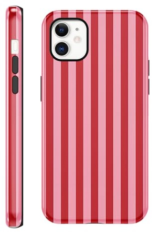 Coalbooliy Funda para iPhone 11 6,1'', Aesthetic Verano Striped Dibujos Print Mujeres Niñas Diseño 2 in 1 Linda Carcasa Antigolpes Bumper Protección Silicona Case, Rojo