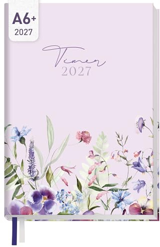 Häfft Chäff-Timer Mini Kalender 2027 A6+ Blütentraum | Taschenkalender klein mit 1 Woche auf 2 Seiten, übersichtlicher Terminplaner, Wochenplaner & Organizer - Jan. 27 bis Dez. 27