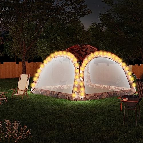 Tente de réception avec éclairage LED et 4 parois latérales en moustiquaire, 3,6 x 3,6 x 2,3 m, résistante aux UV, camouflage, pour jardin, camping, jacuzzi, fêtes en plein air