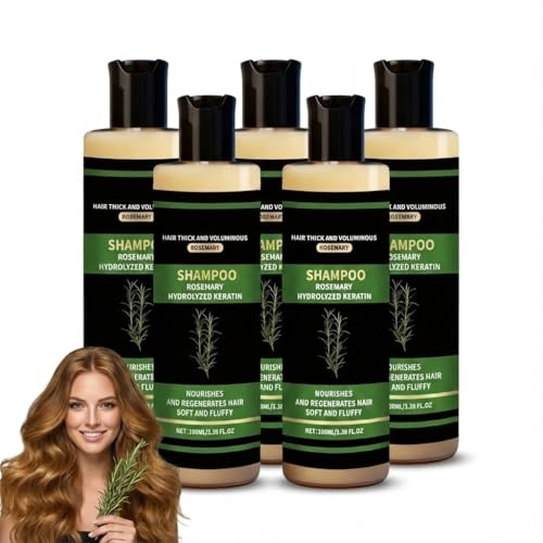 Shampooing à la kératine hydrolysé au romarin pour la croissance des cheveux, produits pour épaissir les cheveux clairsemés pour femmes et hommes, Shampooing volume et renforcement (5 pièces)