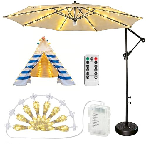 Sonnenschirmbeleuchtung mit 104 LEDs, LED Sonnenschirm Beleuchtung Licht, LED-Sonnenschirm-Lichterkette, Garten-Sonnenschirmlichterkette, Terrassenschirm Lichterketten, für Campingzelte, Außen