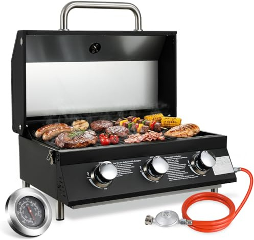 TLSUNNY 3 Brenner Gasgrill Klein, Kompakt Tischgasgrill Camping