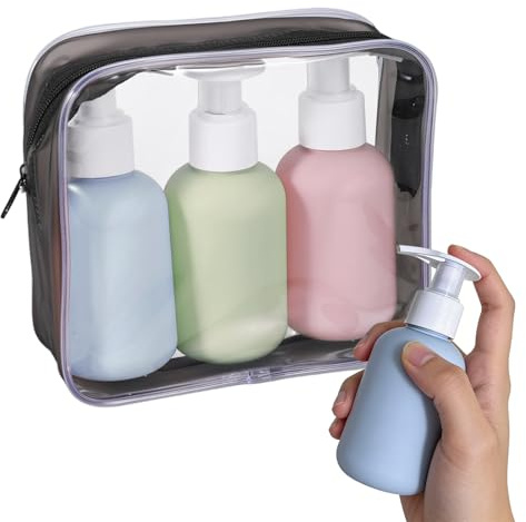 GIUSOBG 3 Pièces 100ml Flacon Voyage, Kit Voyage Toilette Réutilisable | Flacon Vide Pompe, Flacon de Voyage Pas Facile à Fuir pour Shampoing Gel Douche Lotion