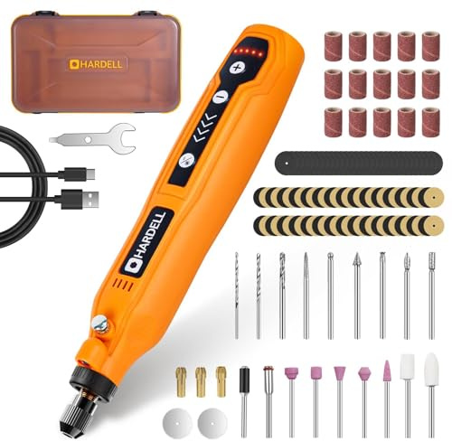 HARDELL 3.7V Cordless Rotary Tool Kit with 129 Accessories - 5-Speed Mini Power Tool, USB Rechargeable for Drilling, Sanding, Polishing, Engraving (DIY & Crafts)(Orange