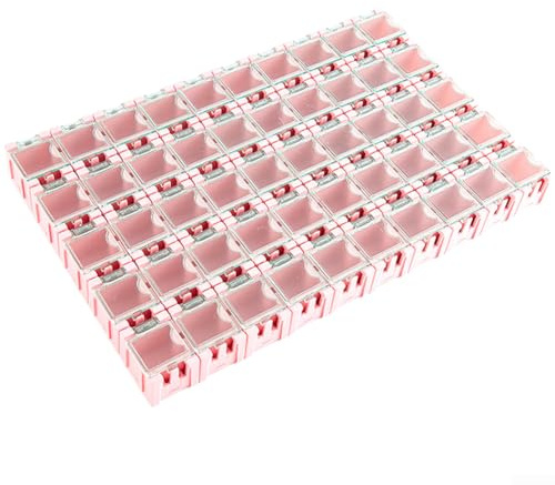 50 Stück Kunststoff-Aufbewahrungsboxen für SMD-Widerstände, Kondensatoren, Induktoren und Halbleiterteile (Rosa)