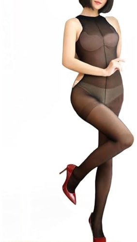 HTRUIYATY Women's Sexy transparent Temptation Four face Open Sleeveless Body Stockings Pantyhose, Einheitsgr??e-Schwarz