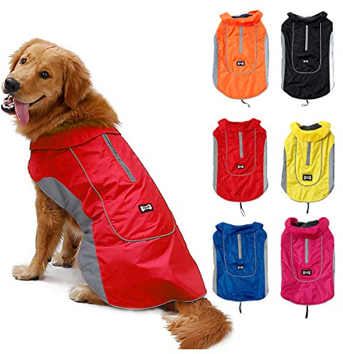 TFENG Reflektierend Hundejacke Brust 34-42cm, Rückenlänge 27cm Wasserdicht Hundemantel Warm gepolstert Puffer Weste Welpen Regenmantel mit Fleece (Größe XS, Rot)