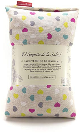Saco Térmico de Semillas para microondas Aroma Lavanda, Azahar o Romero para aplicar Calor seco Natural con funda lavable Corazones (Azahar, M (50 x 15 x 2 CM con Funda))