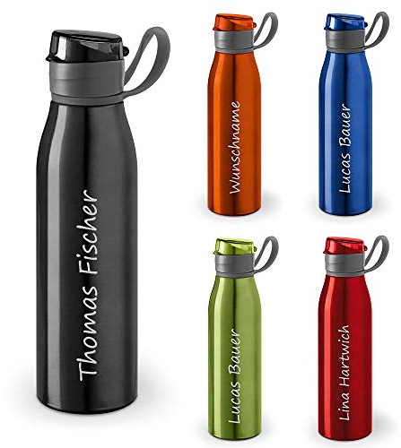 Polar-effekt Botella de agua personalizable, 650 ml, color negro, a prueba de fugas, de aluminio, con grabado láser, idea de regalo para niños para cumpleaños