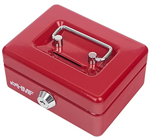 HMF 102122-03 Kinder Spardose, Geldkassette abschließbar mit Schlitz | 12,5 x 9,5 x 6 cm | Rot