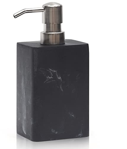 Matte Black Marble Style Soap Dispenser for Bathroom/Kitchen Sink Refillable Liquid Hand Dish Soap Bottle with Rust-Proof Silver Pump Resin Bathroom Countertop Organizer Shampoo Dispenser(430ml)