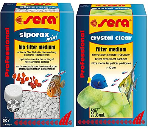 sera siporax Mini Professional 270 g & Crystal Clear 12 Filterbälle (formstabil & mehrfach auswaschbar) die Innovative, patentierte 3D-Faserstruktur entfernt kleinste Trübungen ab 10µm