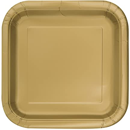 Trimming Shop Platos de Postre Cuadrados Resistentes de 9 Pulgadas, Platos Dorados de 23 cm, Paquete de 14 unidadesde Papel temática de Colores