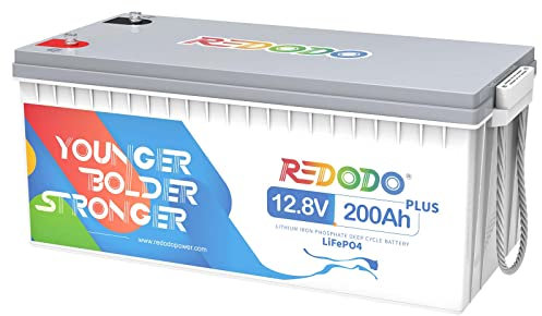 Redodo Batterie au Lithium 12,8V 200Ah Plus 2560W, BMS 200A Intégré, 4000+ Cycles Profonds, Certificats UL&FCC, Durée de Vie de 10 Ans, pour Les Camping Cars, L'Energie Solaire, Hors Réseau
