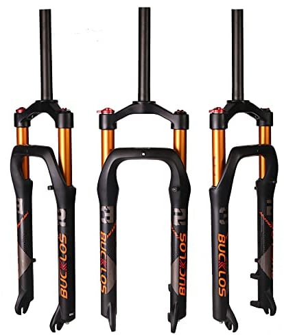 BUCKLOS 26 x 4.0 inch Fat Bike Tire Air Suspension Fork 120mm Travel, Spacing Hub 135mm 28.6mm Straight Tube Crown Lockout 9mm QR Ultralight Front Forks, fit Snow Beach Mountain Bike (Color : Gold)