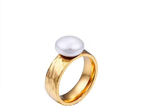 Frauen Ring Titan, Damen Ringe Gold mit Muschel Perle Ring Größe 52 (16.6)