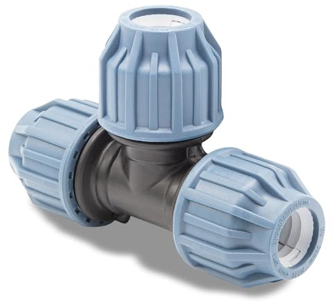 PP Kupplung I T-Stück l 20 mm I Klemmverbinder mit 2 Anschlüssen I Klemmverschraubung I Klebe- Flexschlauchverbinder I Pool-Zubehör I Garten-Bewässerung I Druckleitung I bm315
