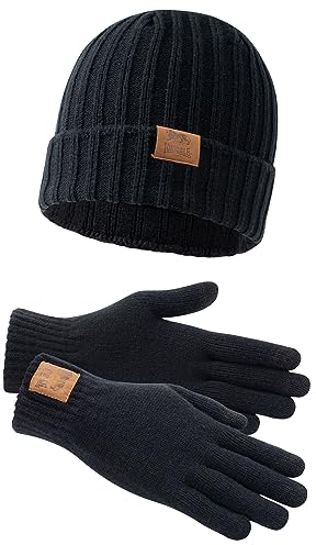 Lonsdale DEAZLEY Unisex Mütze und Handschuh Set, Black, S/M
