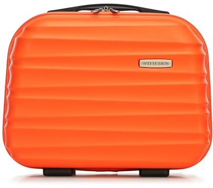 WITTCHEN Kosmetikkoffer Reisekoffer Handgepäck Kabinengepäck Rollkoffer Hartschale aus ABS Zahlenschloss Reisegepäck Kulturbeutel Kosmetiketui Kosmetikkofer Kosmetiktasche Damen Groove Line orange