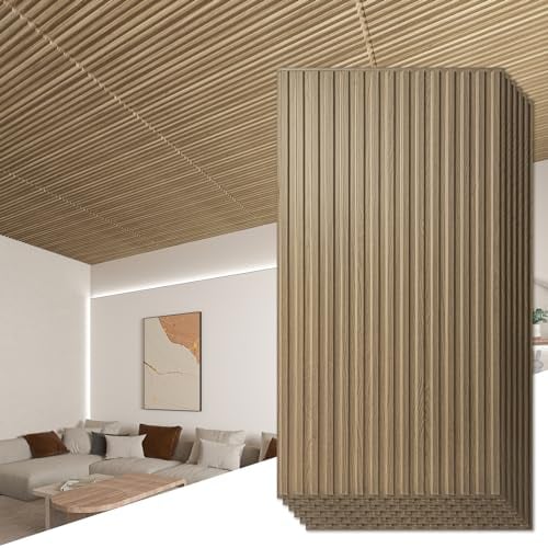 Art3d 12 Stück 3D-Wandpaneele PVC Deckenfliesen Lamellen-Design Innenwanddekoration 120x60 cm (2x4 FT) dekorative abgehängte Deckenplatten Walnuss 8,8 ㎡