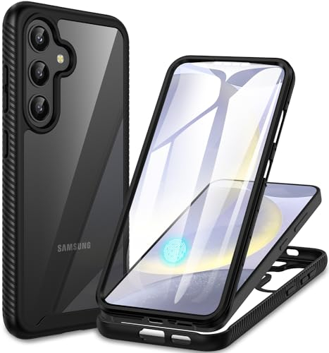 CENHUFO für Samsung Galaxy S24 Hülle, 360 Grad Schutzhülle mit eingebautem Displayschutz Robust Stoßfest Panzerhülle Bumper Cover Transparent Case Handyhülle für Samsung Galaxy S24 5G - Schwarz