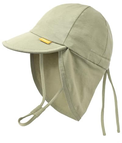 FURTALK Cotton Baby Toddler Sun Hat UPF 50+ UV Protection Kids Unisex Girls & Boys Summer Cap with Adjustable Chin Strap Neck Flap, Green, 2-4 Years