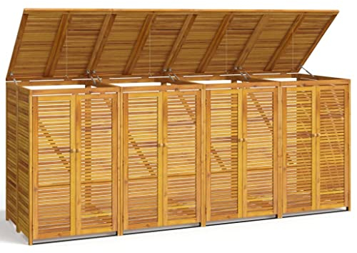 Abri Poubelle Extérieur, Cache Poubelle Abri pour Poubelle Conteneur pour Cache-Poubelle Abri à Poubelle Quadruple 280x89x117 cm Bois Massif d'acacia