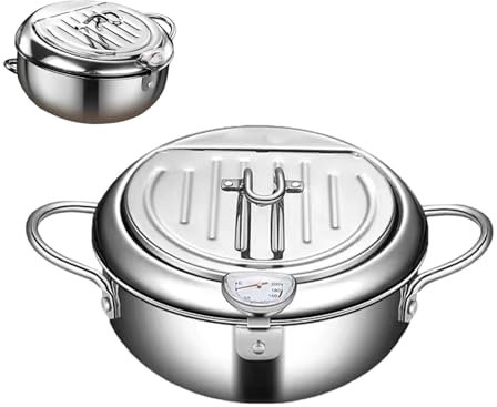 Walopola Olla De Aceite Para Freír,Freidora De Acero Inoxidable - Cocina De Inducción Doméstica Con Termómetros | Olla profunda, freidora grande, olla para sopa, rejilla de drenaje extraíble para
