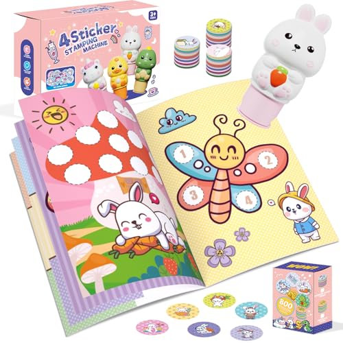 Plunack Sticker Stempel, 24-Seitiger Aktivitätenblock mit 800 Aufkleber, Fidget Toys Bastelspielzeug, Reisespielzeug für Kinder ab 3 4 5 6 7 Jahren - Kaninchen