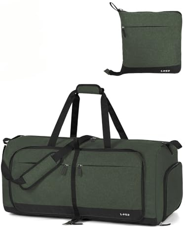 Lekesky Large Foldable Travel Duffe Bag - 80L Waterproof Holdall Luggage Bag with Shoes Compartment, Weekend Overnight Sports Bag for Women and Men(Green, 72 * 33 * 34cm)