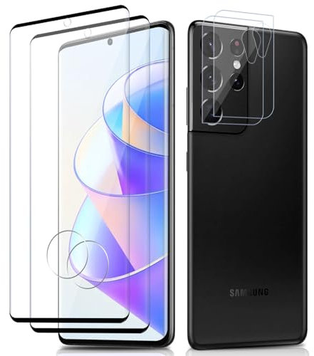 Agedate für Panzerglas für Samsung Galaxy S21 Ultra 5G, 2+2 Stück Panzer Schutz Glas für Samsung S21 Ultra mit Kameraschutz, 9H Härte Displayschutz, Blasenfrei Panzerfolie Galaxy S21 Ultra Schutzglas