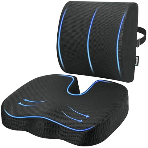 Feagar Orthopädisch Sitzkissen Set mit Lendenkissen - Memory Foam Steißbeinkissen Entlastet das, Dekubitus, Hüfte, ideal für Büro, Auto, Rollstuhl – Ergonomisches Rückenstütze Schwarz