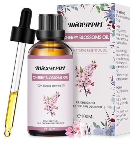 Migcaput 100ml Ätherisches Kirschblütenöl, Naturrein Essential Oils Kirschblüte Duftöl für Diffuser, Aromatherapie, Schlaf, Entspannung, Hautpflege, Parfüm, Kerzenherstellung