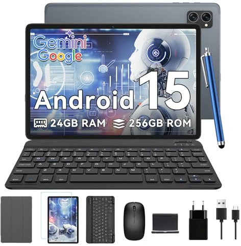 TABWEE Android 15 Tablet mit Tastatur - 24GB RAM+256GB ROM (2TB TF), Octa-Core, Gaming Tablet 10 Zoll, 5000mAh, 8MP+5MP, Gemini AI, Widevine L1, 5G WiFi, GPS, Face ID (2J Garantie)