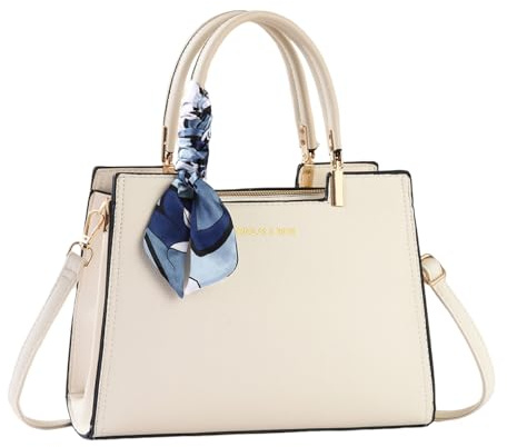 CORIOS Damen Elegante Handtasche PU Leder Umhängetasche Schultertasche mit Seidentuch Dekoration Mehrfach Tasche Tote Beutel Mode Henkeltaschen für Arbeit Schule Shopper Reise Beige