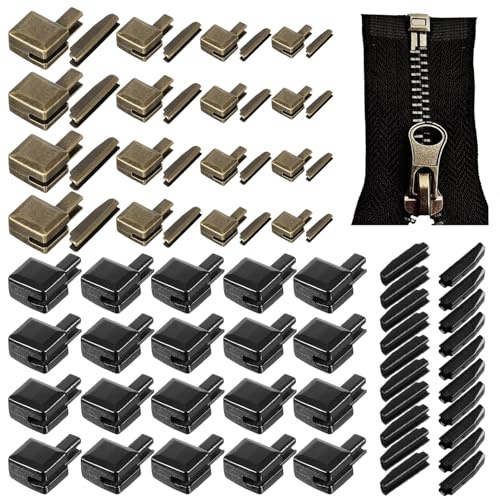72 Pezzi Kit Riparazione Cerniere Lampo,Metallo Chiusure Lampo Riparazione Kit,#3#5#8#10,Adatti Per Abbigliamento,Valigie,Giacche E Borse,Nero,Color Bronzo