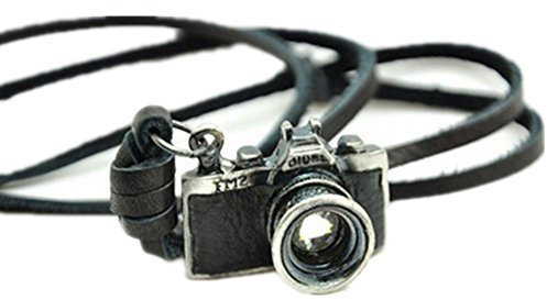 Black Real Leather and Alloy Camera Pendant Adjustable Mens Unisex Cool Necklace Pl1356 by COOLLA